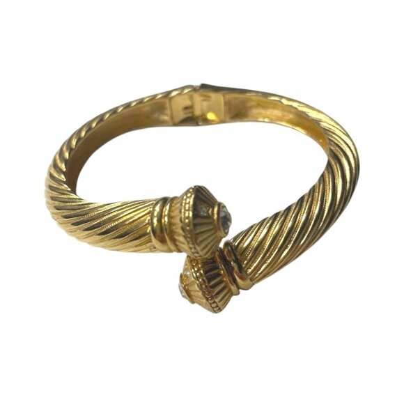 Vintage Joan Rivers gold-tone hinged bangle bracelet with crystal rhinestones 19 - Picture 1 of 10